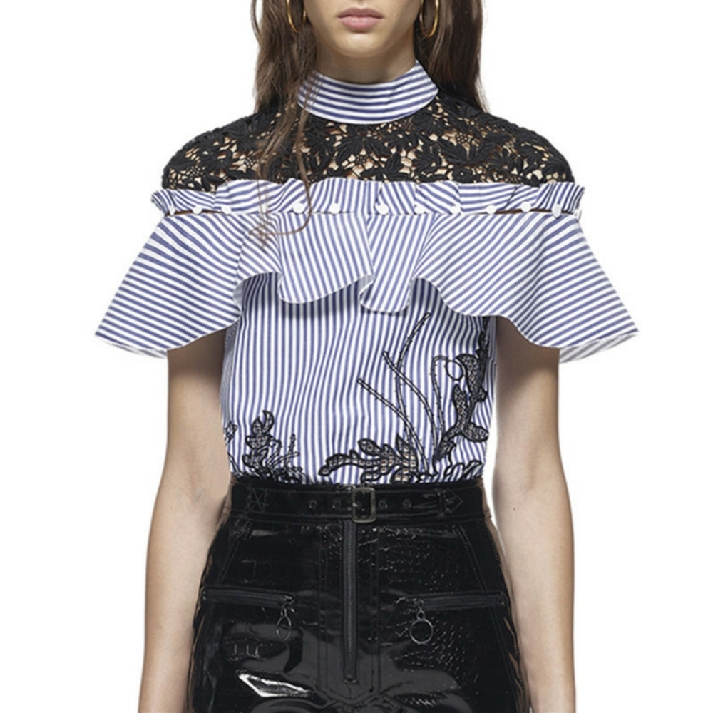 NWT Self-Portrait Cutwork Embroidered Frill Shirt